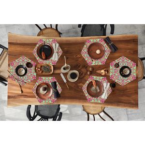 Placemats hexagon - Onderleggers placemats - Placemat zeshoek - Abstract - Patroon - Lavalamp - Hippie - 6 stuks