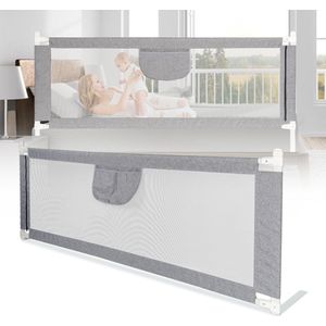 Bedhekje - Universeel - Extra Lang 180 CM - Verstelbaar - Grijs met opvangnet - Bedrand - Bedrail - Bedrek - Uitvalbeschermer Uitvalbeveiliging – bedhek