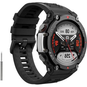 Soft Silicone Replacement Band for Amazfit T-Rex 2 Outdoor GPS Smartwatch - Sport Wristband with Metal Screwdriver, Black