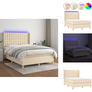 vidaXL Boxspring - Boxsprings - Bed - Slaapmeubel - Boxspring met matras en LED stof crèmekleurig 140x200 cm