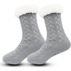 Allecto plus - Pluizige Antislip Slippersokken voor Vrouwen Grijs Bed- en Cabinewarmte - Kerstsokken - Huisgrips Sokken - Dames en Meisjes - Dik en Gezellig - Winter Thermisch