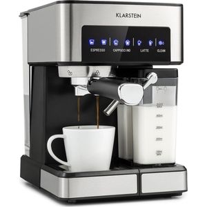 Klarstein Arabica Comfort Espressomachine - 1350 Watt - 20 Bar - Uitneembare Watertank: 1,8 Liter - 90° RVS Stoompijpje - Uitneembaar melkreservoir - Touch bedieningspaneel - LED display - Afwasbaar lekrooster - Zilver