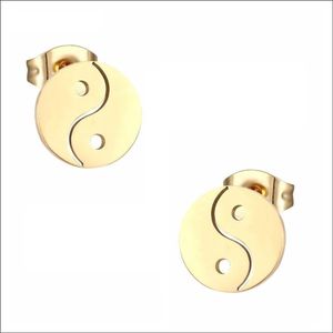 Aramat jewels ® - Zweerknopjes oorbellen ying-yang goudkleurig chirurgisch staal 10mm