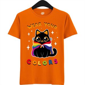 Dutch Pride Kitty - Volwassen Unisex Pride Flags LGBTQ+ T-Shirt - Gay - Lesbian - Trans - Bisexual - Asexual - Pansexual - Agender - Nonbinary - T-Shirt - Unisex - Oranje - Maat S