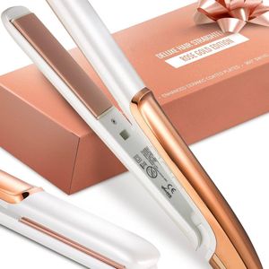 Stijltang en krultang, 2-in-1, een glamoureuze stijltang in roségoud met verstelbare temperatuur en keramische coating voor professionele stijltang en krullen
