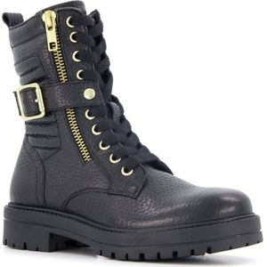Braqeez leren meisjes veterboots zwart - Maat 31 - Uitneembare zool