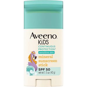 Aveeno Kids Continuous Protection Zinc Oxide Mineral Sunscreen Stick for Sensitive Skin, Face & Body Sunscreen Stick for Kids with Broad Spectrum SPF 50