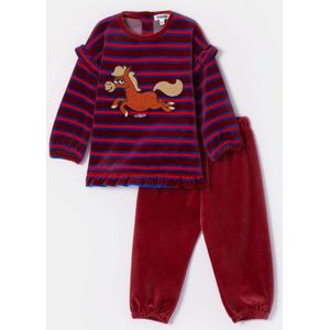 Woody pyjama baby meisjes velours - donkerrood gestreept - pony - 252-10-PDL-V/919 - maat 62