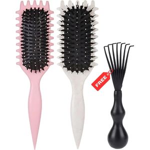 Guardian Beauty Haarborstelset - Kruldefiniërende Borstel - Met Haarborstelreiniger - Roze & Wit