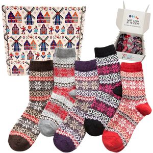 Tutti Footi - Warme winter Sokken Set 'Lumi' - 5 Paar dames Noorse Sokken maat 36/40 - Hygge/ Sneeuwvlok