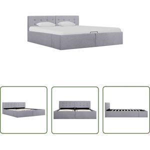 The Living Store Bedframe met hydraulische opslag stof lichtgrijs 160x200 cm - Stof Bed - Boxspring Bed - Dubbel Bed - Elektrisch Verstelbaar Bed - Opbergbed