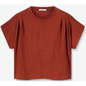 Sissy-Boy - T-shirt - Bruin - Geplooide Mouwen - Ronde Halslijn - Korte Mouwen - Loose Fit