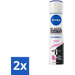 Nivea - Deodorant - Spray - Black & White Invisible Clear - Anti-Transpirant - 150 ml - Voordeelverpakking - 2 stuks