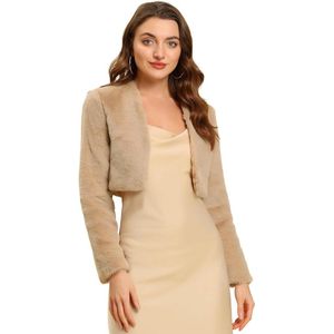Lange mouwen bolero voor dames - bruidsjas met bontkraag - imitatiebont - kort model - winterbruiloft - feestelijke look