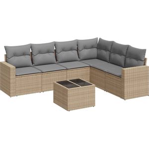 vidaXL Loungeset 7-delig - Met kussens - Poly rattan - Beige