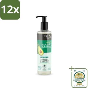 Organic Shop - Natural Repairing Shampoo - Avocado & Honey - Hydraterend en Herstellend - 280 ml - Voordeelverpakking - 12 stuks - Honing shampoo - Hydraterende shampoo
