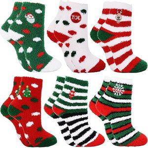 6 paar wintersokken - Kerstkousen voor dames Warme sokken - Comfortabele katoenen sokken - Schattige koraalfleece warme en gezellige sokken - Sport-binnensokken - Pluizige ronde sokken voor dames - Slapen thuis