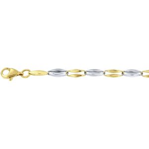 Lucardi Dames Bicolor armband fantasie - 14 karaat goud - Armband - Cadeau - 19 cm - Witgoud en Geelgoud