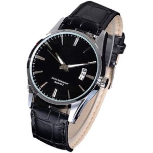 Stijlvol heren horloge - datumaanduiding - leren band - zwart/zwart - 40 mm - I-deLuxe verpakking