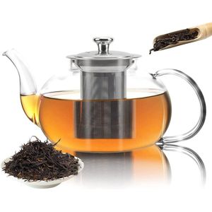 Glazen Theepot met Filter (RVS) - 1.2 Liter - Thee Infuser – Borosilicaat – Anti-druppel tuit
