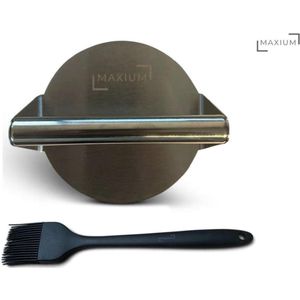 Maxium - Hamburgerpers - RVS - 14 cm - BBQ Accesoires - Hamburgermaker - Hamburger Press - Smash Burger Maker - BBQ Gereedschap - Inclusief Siliconen Kwast