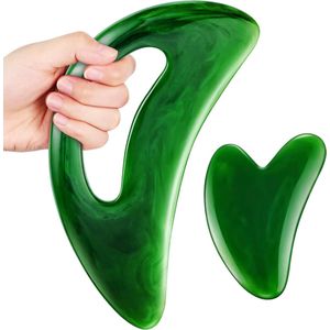 Set Van 2 - Grote Gua Sha Met Handvat - Gua Sha Voor Het Gezicht - Massage Gereedschap - Anti Cellulite - Spa Acupunctuur - Groen