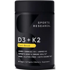 Sports Research - Vitamine D3 + K2 - 60 Vegetarische Capsules - Kokosolie