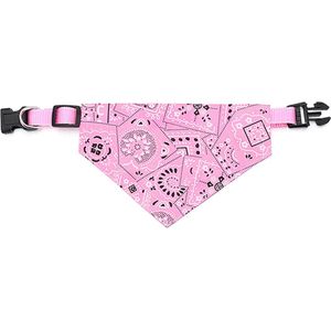 Honden halsband nylon verstelbare lengte met buckle sluiting en zakdoek bandana roze M