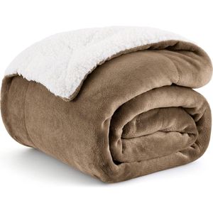 deken fleece microvezel voor bed en bank Beige 150x200cm, super zachte donzige deken voor woonkamer en slaapkamer