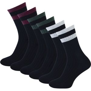 6 paar sportieve damessokken - Rib - Strepen - Bordeaux/Groen/Grijs - One size (36-42)