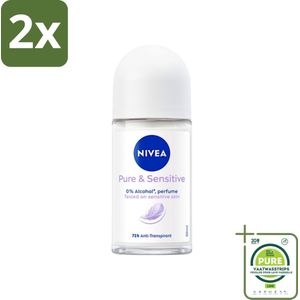 NIVEA - Deodorant Roller - Puur & Gevoelig - Anti-Transpirant - 50 ml - Voordeelverpakking - 2 stuks - NIVEA deodorant - Anti-transpirant