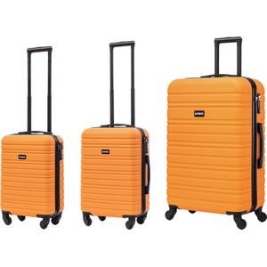 BlockTravel kofferset 3 delig ABS ruimbagage en handbagage 29 39 en 74 liter - inbouw TSA slot - oranje