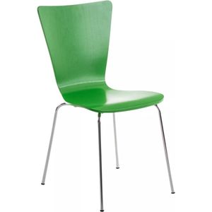 In And OutdoorMatch Bezoekersstoel Joleen - eetkamerstoel - Groen houten zitting - chromen poten - Zithoogte 45 cm - Stapelbaar - makkelijk schoon te maken - set van één - modern