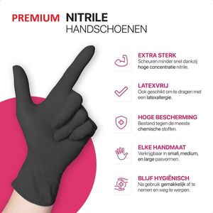 100x Premium Nitril Wegwerp Handschoenen Zwart Maat M - Extra Sterk - Poedervrij - Latex Free - Biozek