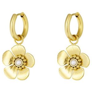 Oorbel met schattige bloemhanger - goud