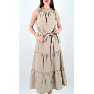 YesMooi - Gelaagde Midi Jurk - Zomerjurk - Beige - S (36)