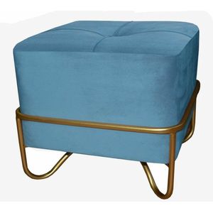 Kruk DKD Home Decor Schuim Blauw Gouden Metaal Polyester Fluweel Hout MDF (42 x 42 x 38 cm)