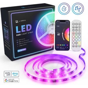 Lideka - LED Strip 15 (2x7.5) Meter RGB - met Afstandsbediening - Gaming Lichtstrip met App - LED-strips - Led Light Strip Verlichting - 270 LED Lights - Zelfklevend Led Licht
