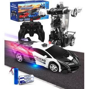 Huntex RC Transformerende Auto/Robot - Lamborghini Politieauto - Zwart/Wit