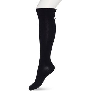 Bonnie Doon Dames Katoenen Kniekousen met Strik Zwart maat 36/42 - Knie Kousen - Satijnen Strik - Knie Sokken - Uitstekend draagcomfort - Bow Knee High - Kniesokken - Zakt niet af - Black - BN851507.101