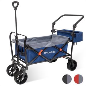 LifeGoods Bolderkar - Opvouwbaar - tot 120KG - 103L - Extra Draagtas en Duwstang - Wasbaar Polyester - Blauw/Grijs