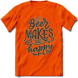 Beer Makes Me Happy T-Shirt | Bier Kleding | Feest | Drank | Grappig Verjaardag Cadeau | - Oranje - 3XL