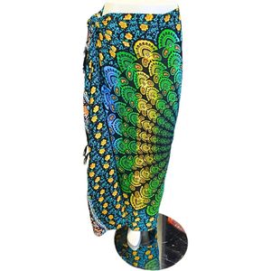 Om Namaste - 652 - Pareo - Groen & Geel op Zwart - 100% Rayon