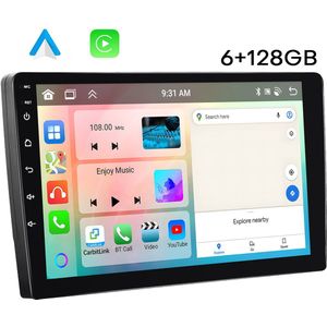 Boscer® Autoradio 2Din Universeel - 10.1 Inch IPS HD Touchscreen - Android 15 - Apple Carplay & Android Auto (Draadloos) - 6+128GB - GPS Navigatiesysteem - Bluetooth, WiFi, MP5 - AHD Achteruitrijcamera