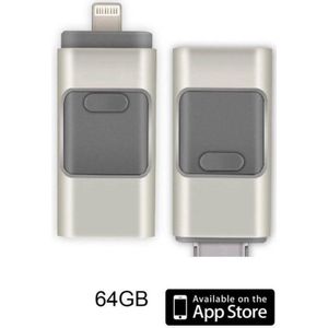 DrPhone Flashdrive 64 GB USB Stick 3 in 1 Flashdrive - OTG USB 3.0 + Micro USB + lightning iPhone - Android - Tablet Opslag - Zilver