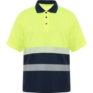 High Visibility Poloshirt 'Vega' Donkerblauw/Fluor Geel Maat M