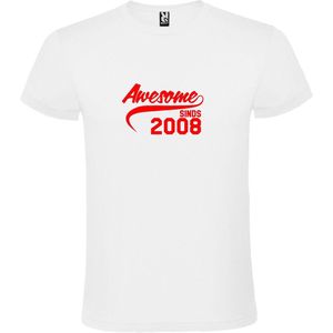 Wit T-Shirt met “Awesome sinds 2008 “ Afbeelding Rood Size XXXXL