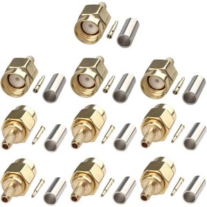 10 STKS SMA Mannelijke Crimp Soldeer RF Coaxiale Connector Vergulde Koperen Plug Rechte Adapter Bevestiging Compatibel met RG174 RG316 RG188 RG188A LMR100 Jumper Kabel LTE Walkie Talkie