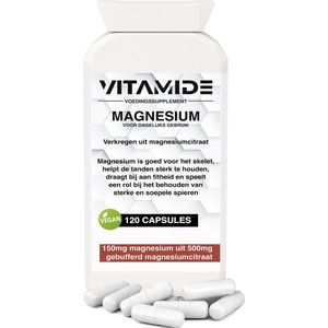 Vitamine Magnesium Citraat Tabletten - 120 Vegan Capsules voor 4 Maanden