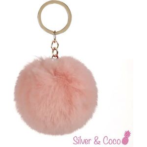 SilverAndCoco® - Faux Fur Bal / Meisjes Sleutelhanger Auto Huis / Key Chain Pom Pom / Sleutel Ring Nep Bol Imitatie Bont / Pluche Fluffy Bolletje / Sleutels Vrouwen - Peach (Licht)